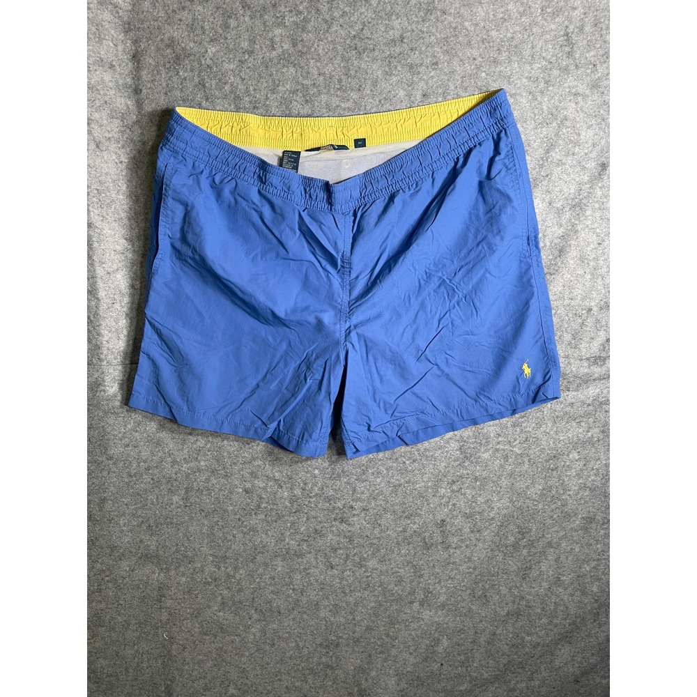 Polo Ralph Lauren Mens XL Blue Yellow Pony Swim Trunks Mesh Lined Nylon Shorts